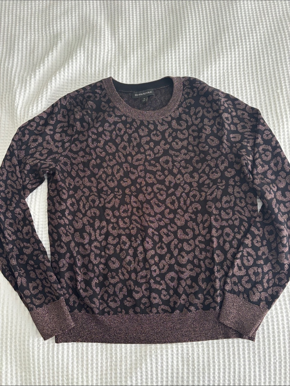 Banana Republic Metallic Leopard Crewneck Sweater - Black and Brown